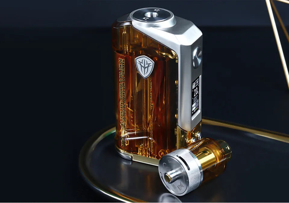 Rincoe Jellybox 228W TC Kit amber clear mod with tank and accessories
