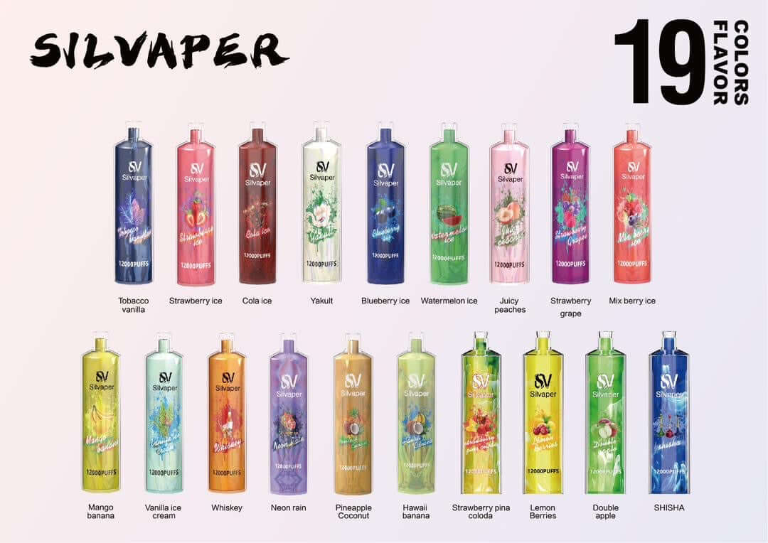 Silvaper 12000 puffs disposable vape 19 flavors lineup assorted collection