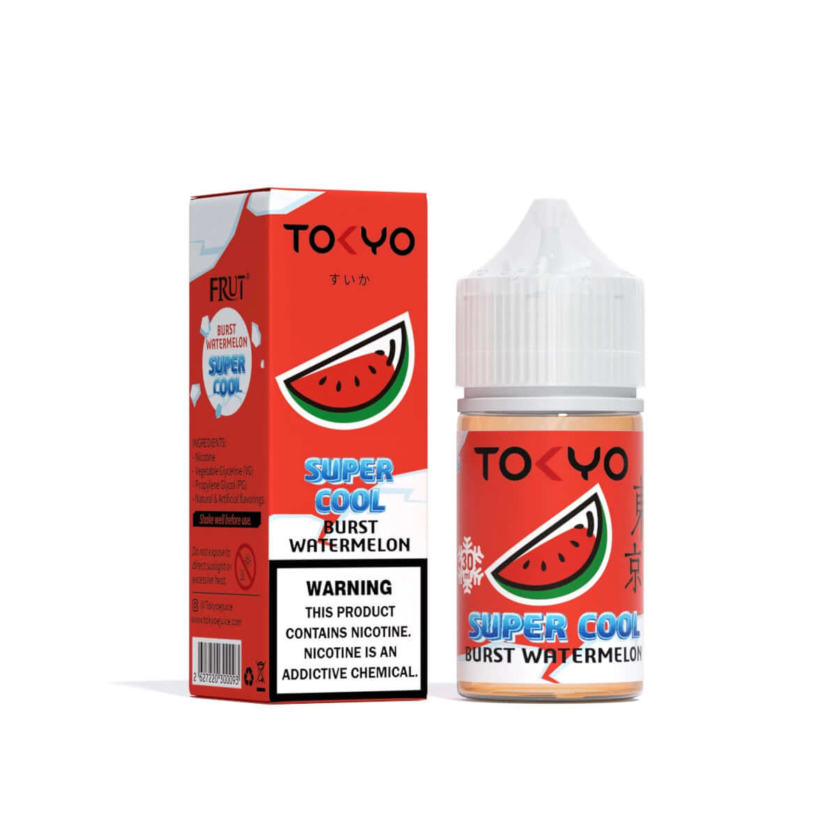 Tokyo Super Cool Burst Watermelon e-liquid bottle and box Vape Dubai Market