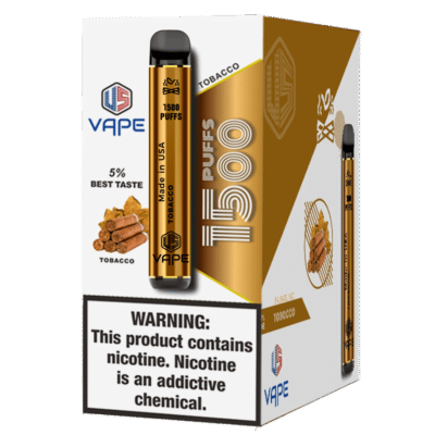 US Vape Tobacco disposable vape 1500 puffs with gold box and cigars image