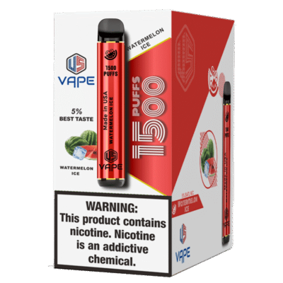 US Vape Watermelon Ice disposable vape 1500 puffs with red box and device