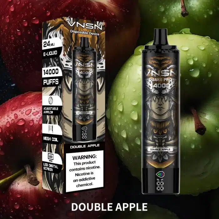 VNSN Quake Pro Double Apple disposable vape with adjustable airflow and 14000 puffs