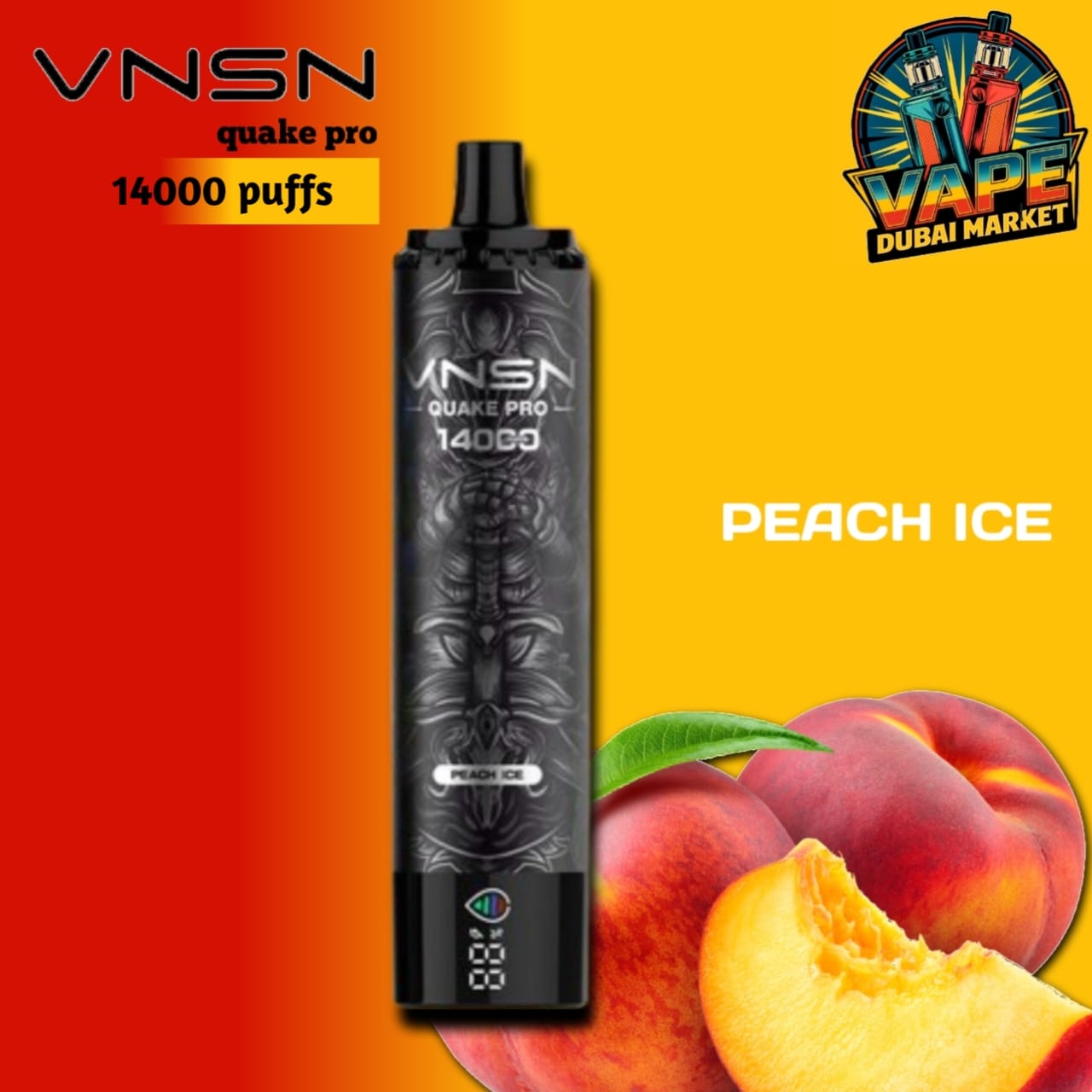 VNSN Quake Pro Peach Ice disposable vape with 14000 puffs and rechargeable battery