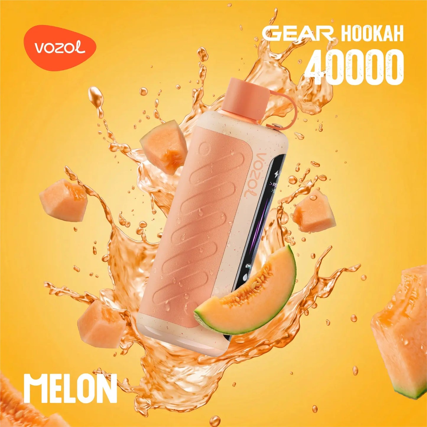 Vozol Gear Hookah Melon 40000 puffs disposable vape with juicy melon flavor and orange splash