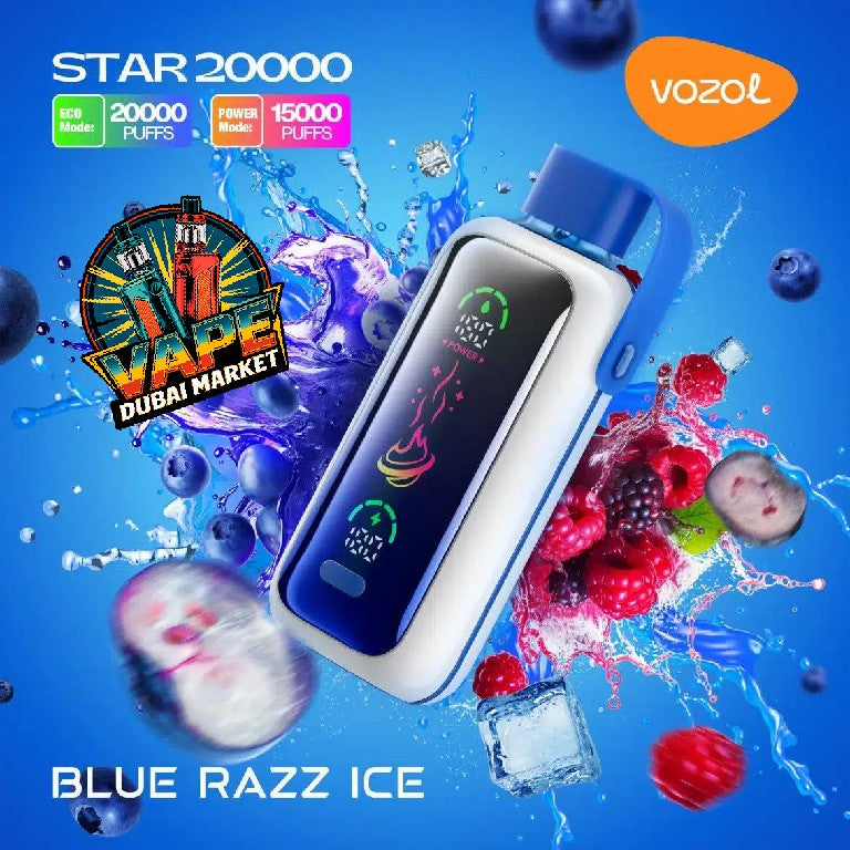 Vozol Star Blue Razz Ice vape with 20000 puffs and dual power mode in Dubai