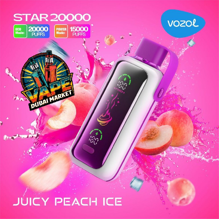 Vozol Star Juicy Peach Ice vape with 20000 puffs and dual power technology
