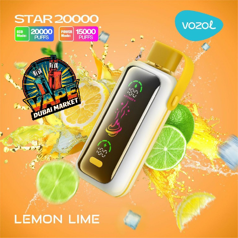 Vozol Star Lemon Lime vape with fast charging and 24ml e-liquid capacity