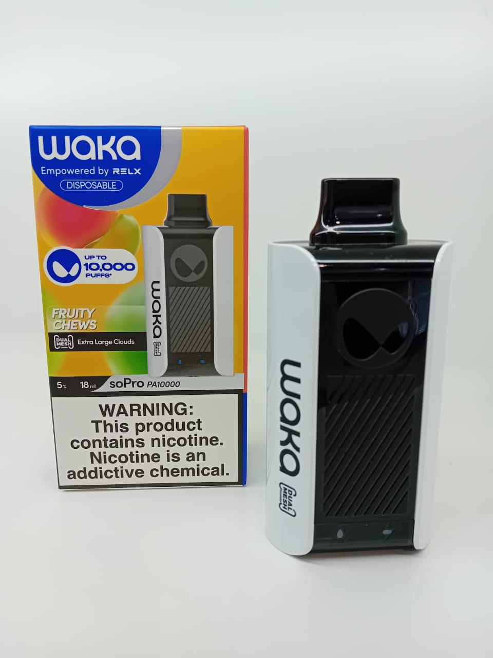 WAKA Fruity Chews disposable vape 10000 puffs with box and device on white background