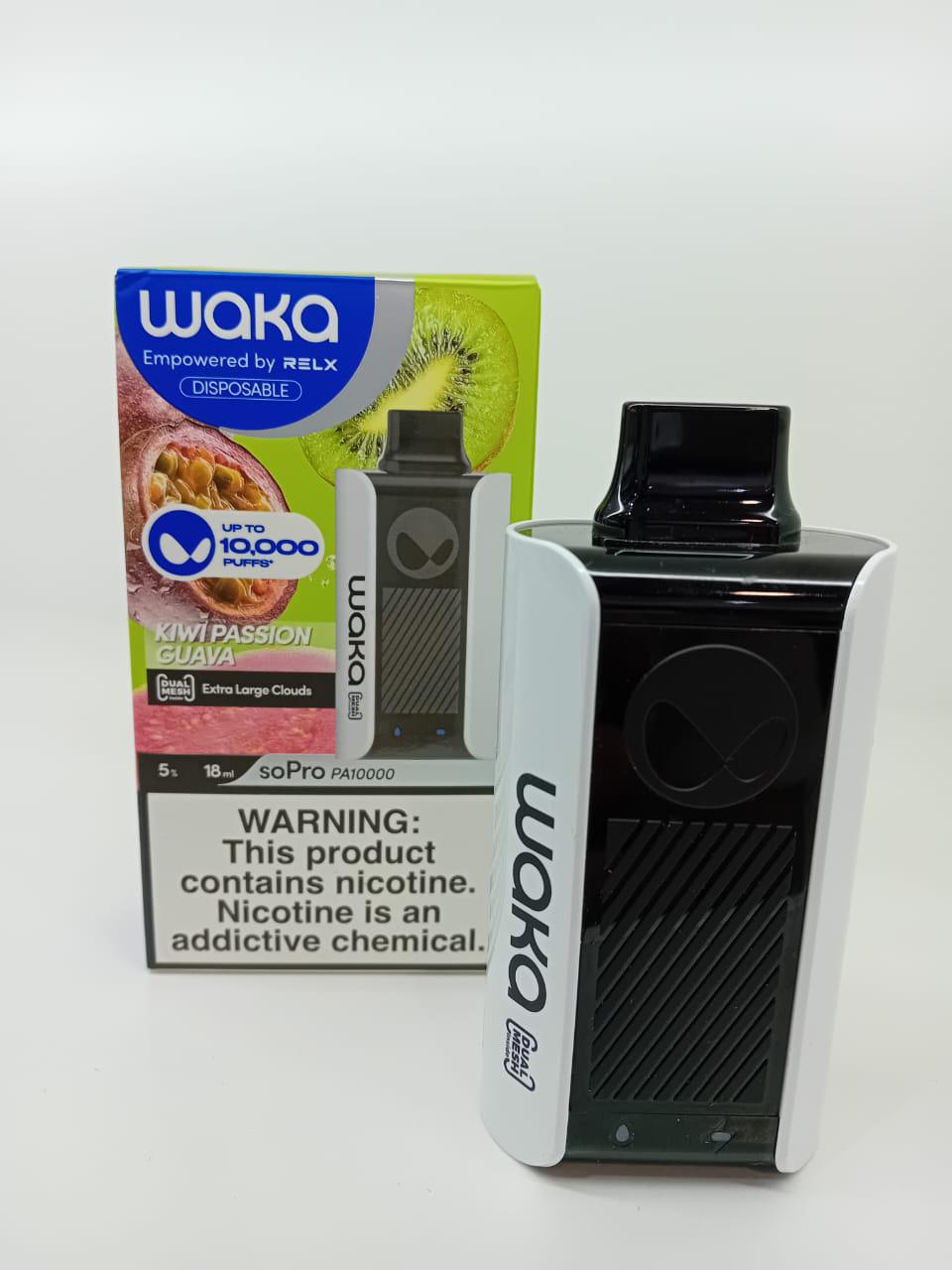 WAKA Kiwi Passion Guava disposable vape 10000 puffs with box and device display