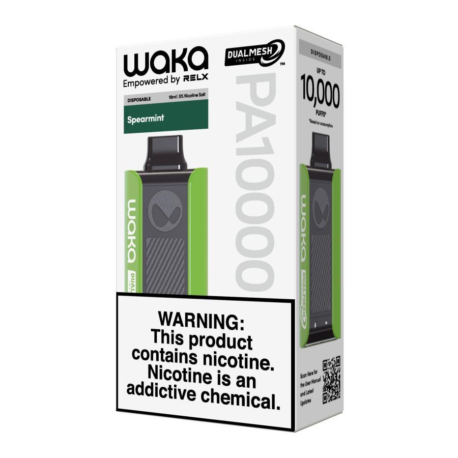 WAKA Spearmint disposable vape 10000 puffs with green box and device packaging