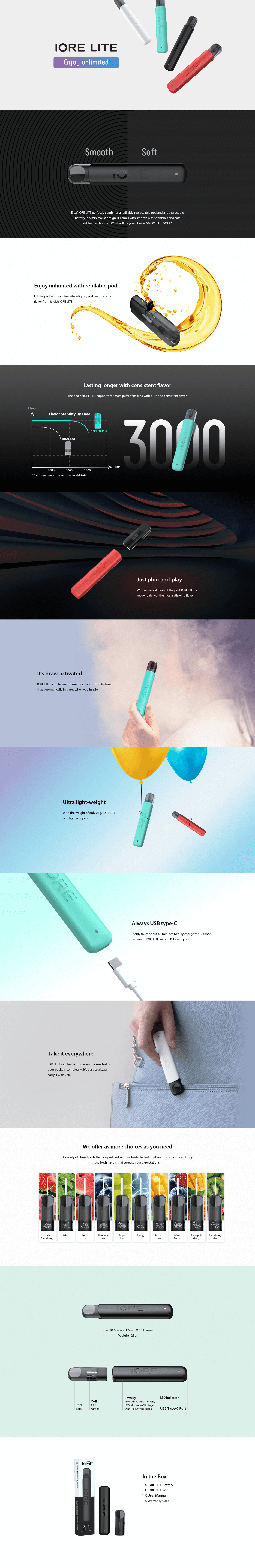 Web Page for the Eleaf IORE LITE Pod System Kit 350mAh