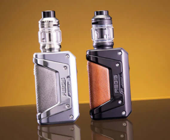 Aegis Legend L200 SE Kit 200W vape mods in silver and black with tanks