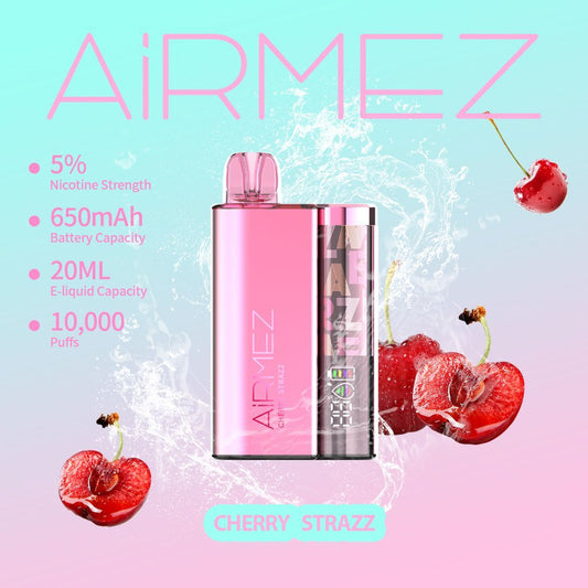 Airmez Cherry Strazz – 10000 puffs disposable vape with cherry fizz flavor and cherries