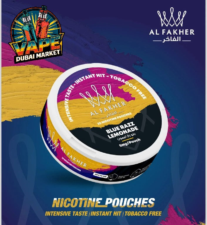 Al Fakher nicotine pouches Blue Razz Lemonade flavor can tobacco-free