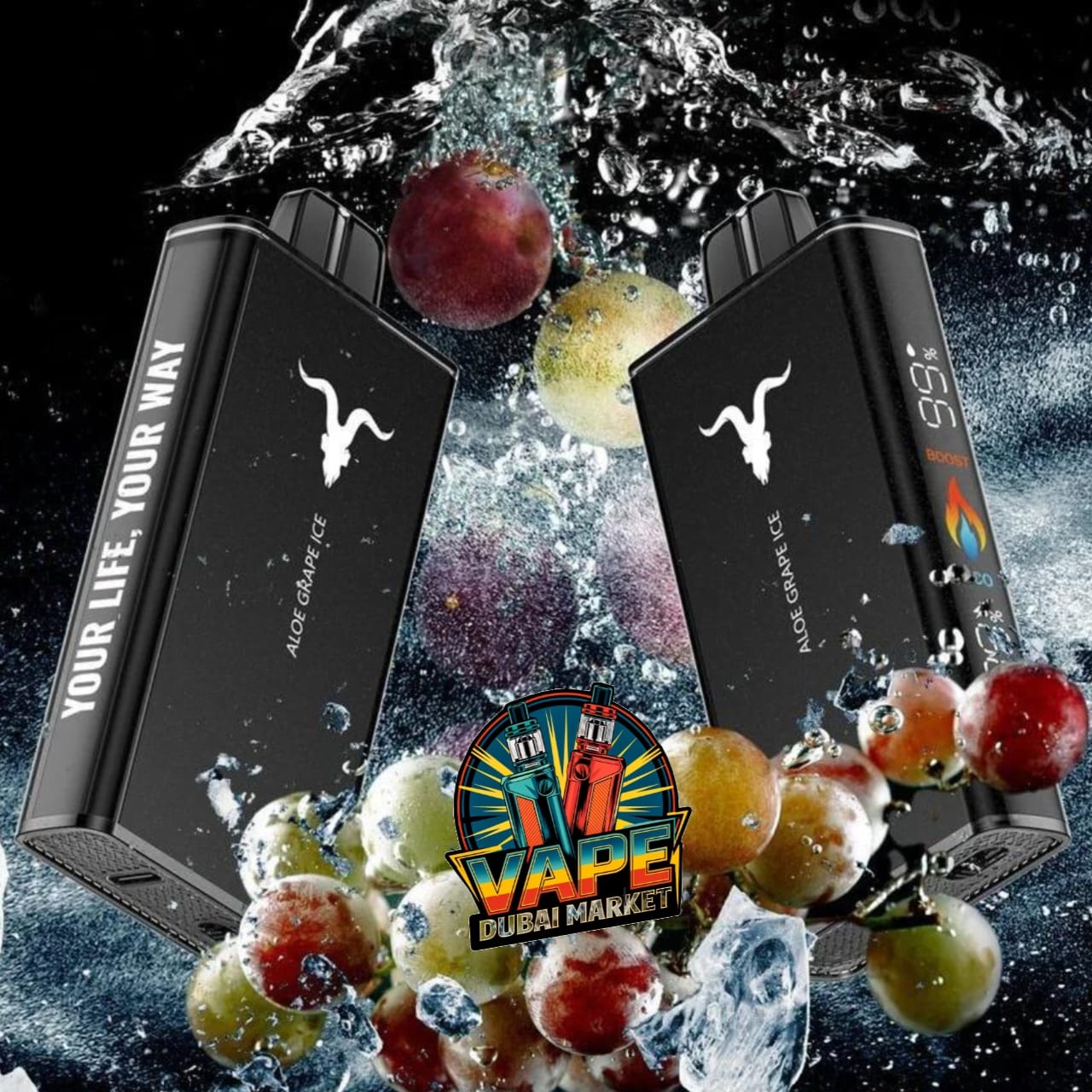 Ignite V250 25000 Puffs Vape, Aloe GrapeIce Premium Flavor, Dubai UAE