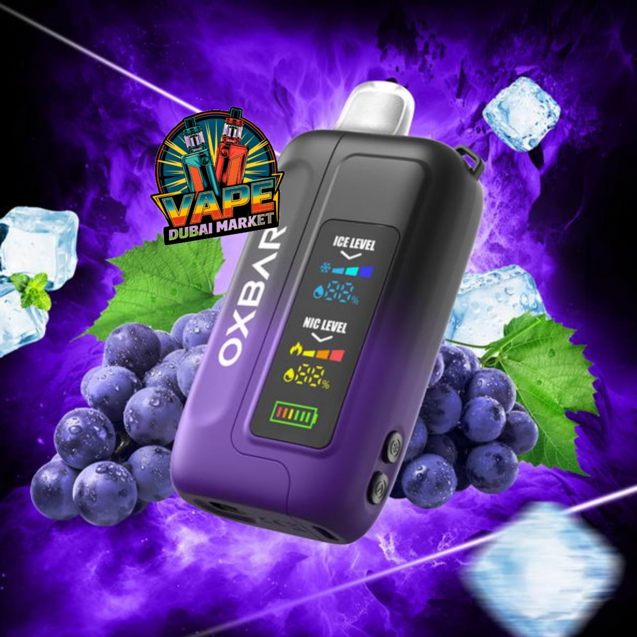 OXBAR Ice-Nic Control vape with black grape ice flavor and long-lasting 35000 puffs Dubai