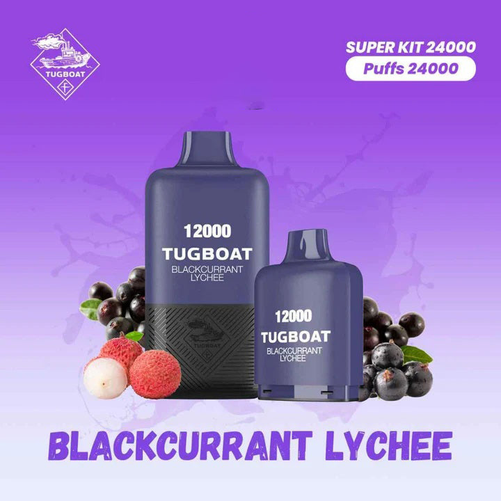 Tugboat Super Kit Blackcurrant Lychee 24000 Puffs Disposable Vape with blackcurrant and lychee