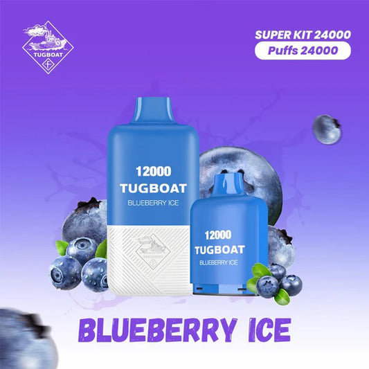 Tugboat Super Kit Blueberry Ice 24000 Puffs Disposable Vape with fresh blueberries