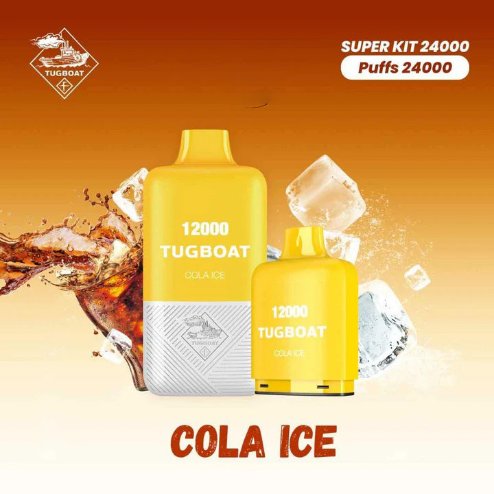 Tugboat Super Kit Cola Ice 24000 Puffs Disposable Vape with cola and ice cubes