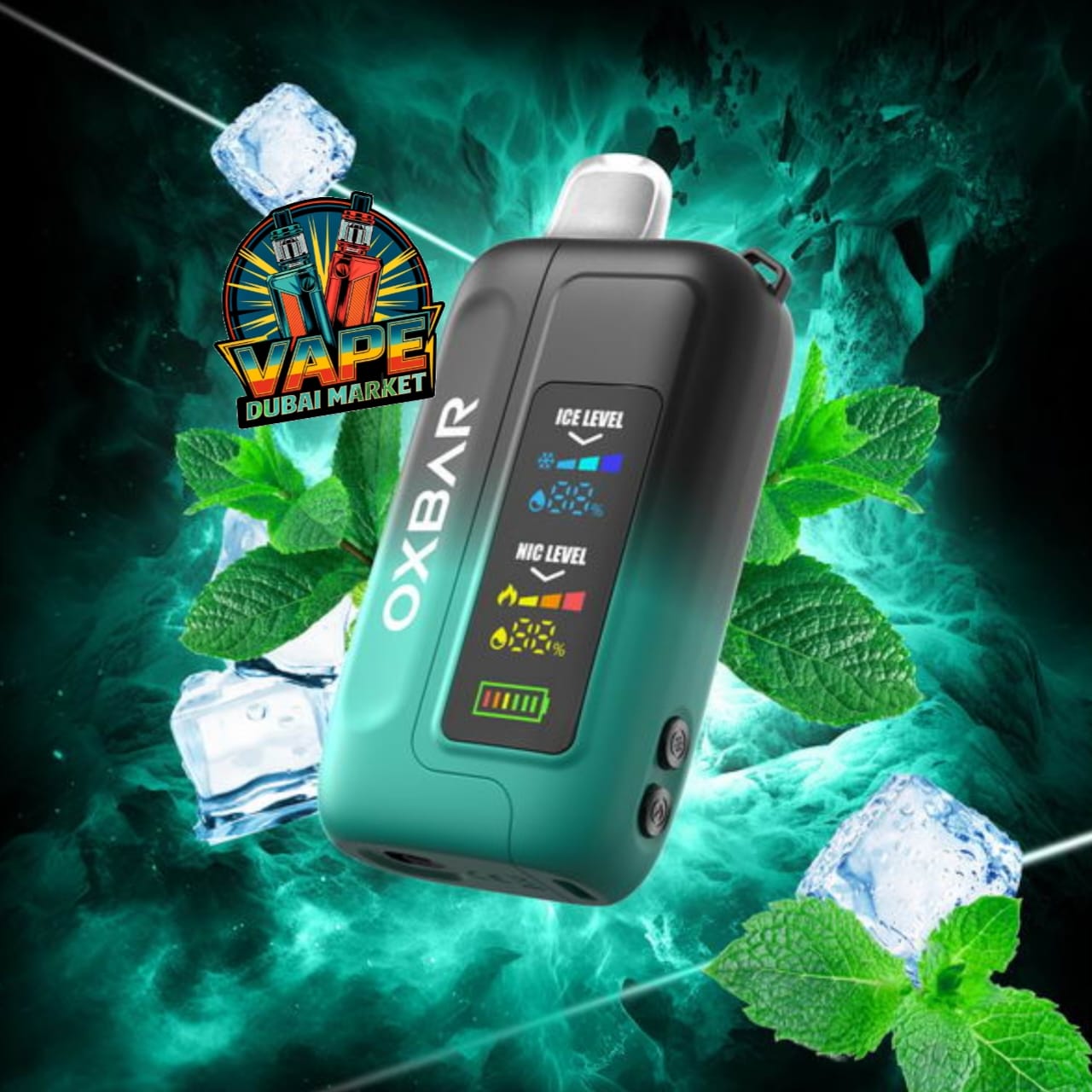 OXBAR Ice-Nic Control vape with cool mint flavor and ice level display, Dubai vape market