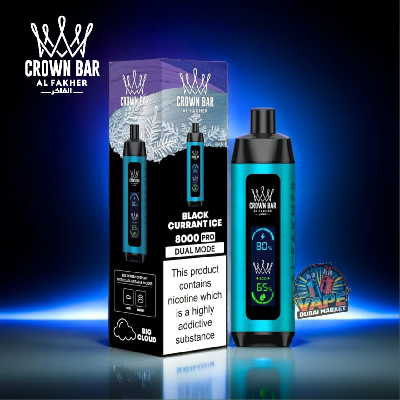 Crown Bar Al Fahker Pro Black Currant Ice vape with dual mode and LED screen