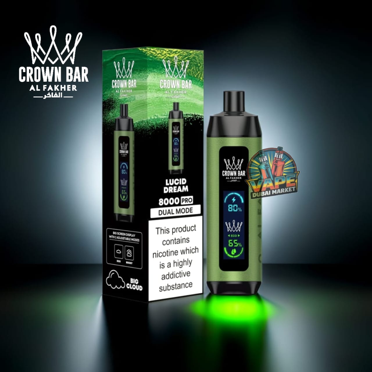 Crown Bar Al Fahker Pro Lucid Dream vape with 8000 puffs and dual mode display
