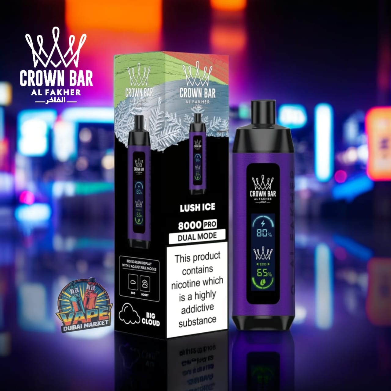 Crown Bar Al Fahker Pro Lush Ice vape with dual mode and LED digital screen