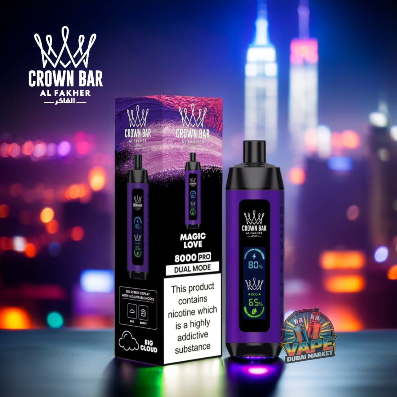 Crown Bar Al Fahker Pro Magic Love vape with rechargeable battery and LED screen
