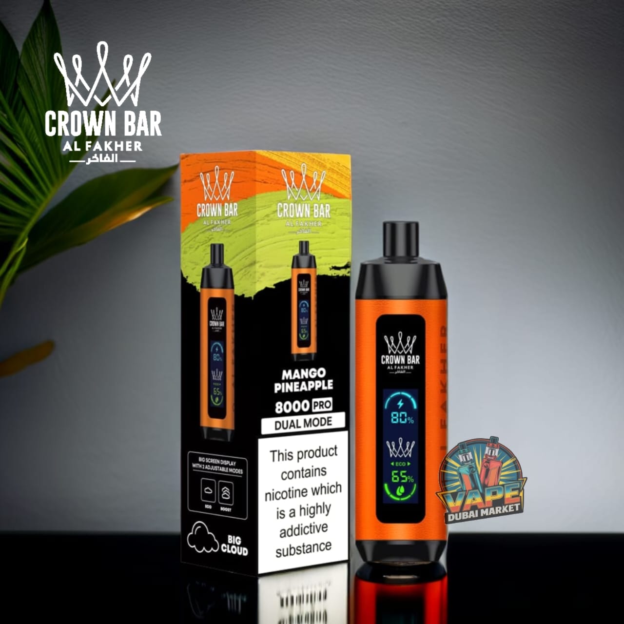 Crown Bar Al Fahker Pro Mango Pineapple vape with dual mode and rechargeable battery