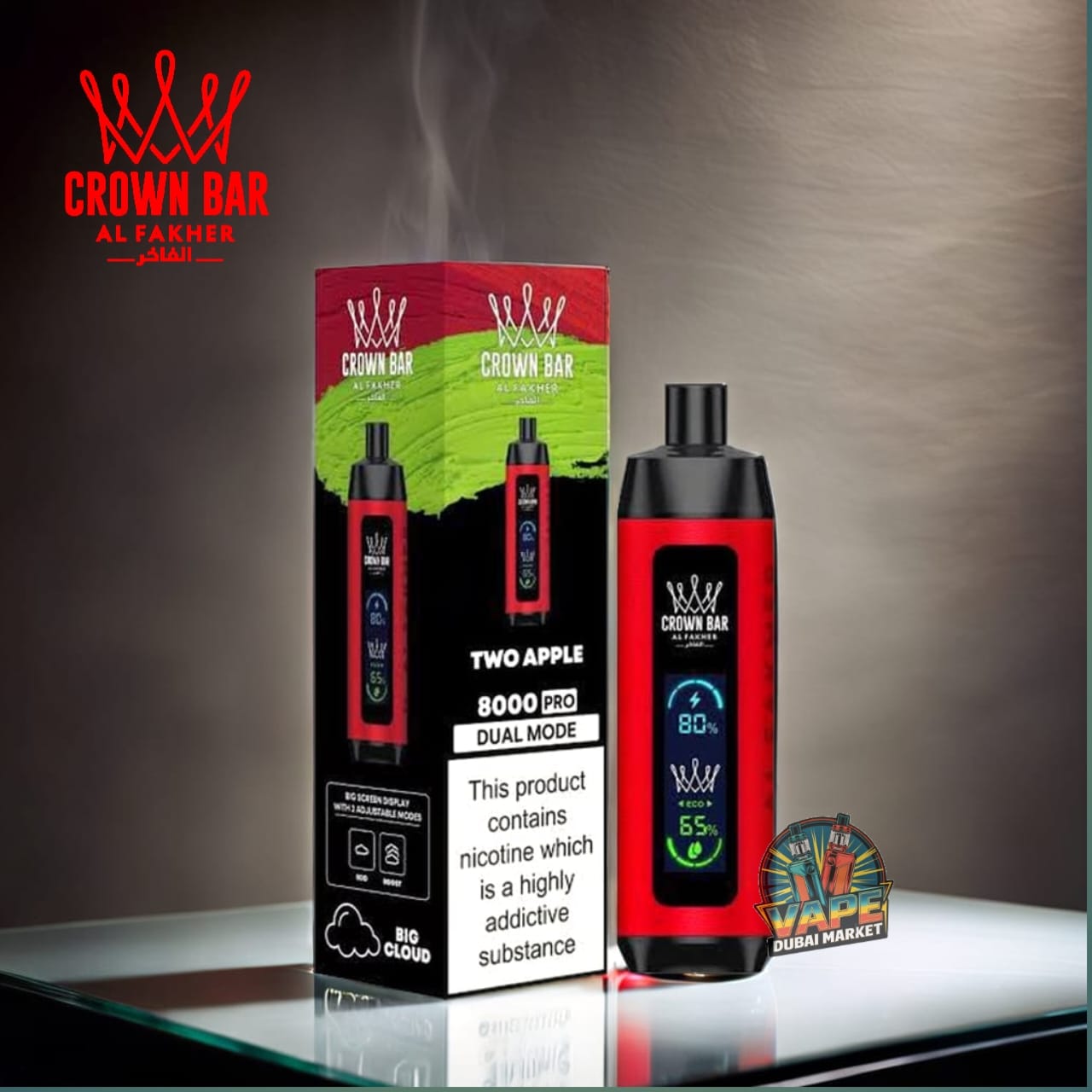 Crown Bar Al Fahker Pro Two Apple vape with 8000 puffs and big screen display