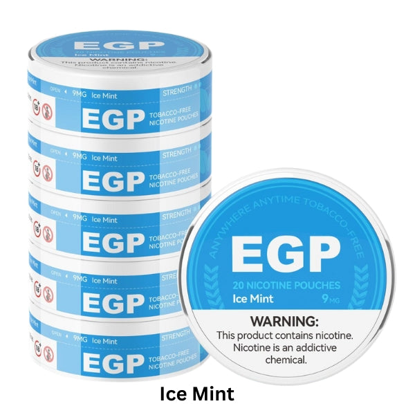 EGP nicotine pouches Ice Mint flavor 9mg tobacco-free can stack and close-up