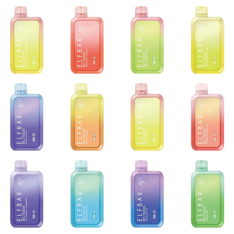 Elf Bar BC10000 – assorted disposable vape flavors in colorful lineup