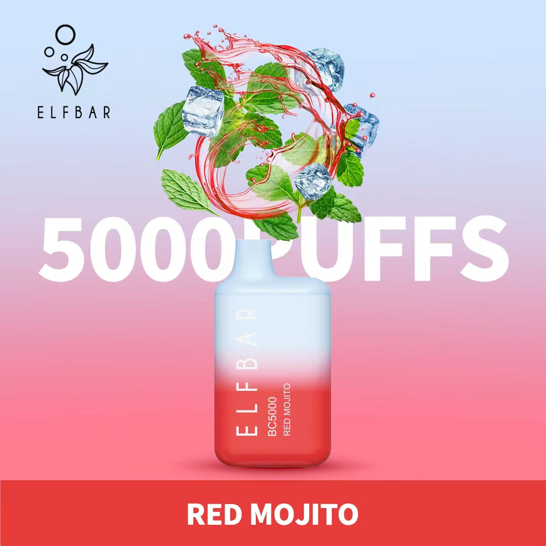 Elf Bar Red Mojito vape 5000 puffs with mint, ice, and red mojito splash