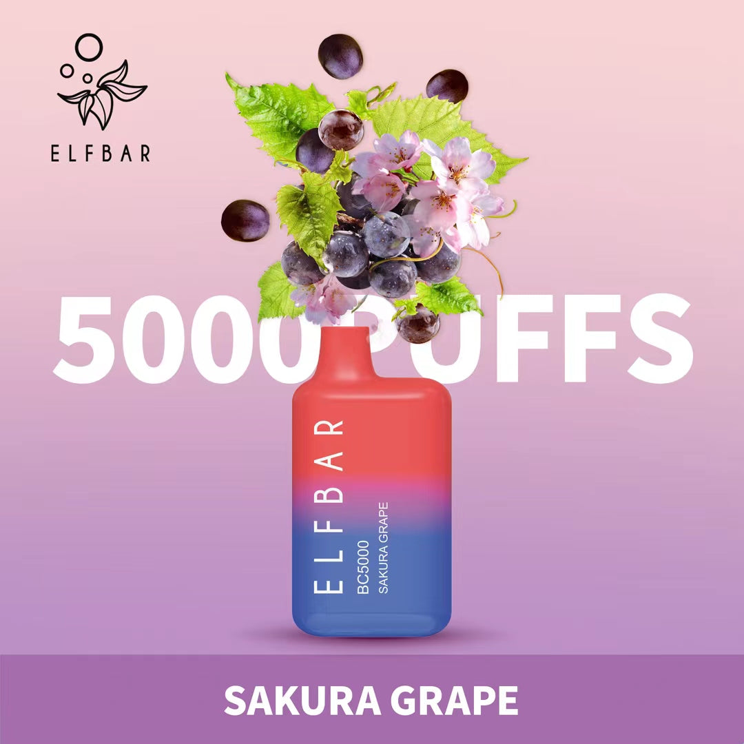 Elf Bar Sakura Grape vape 5000 puffs with grapes and sakura flowers