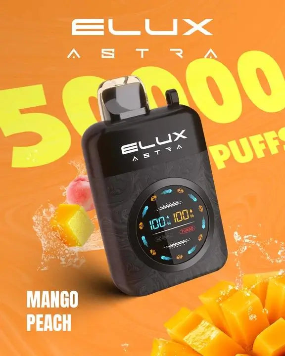 Elux Astra 50K 50000 puffs 50mg disposable vape Mango Peach Flavour with Type‑C charging