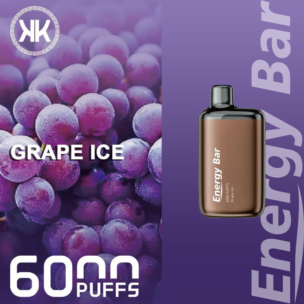 Energy Bar 6000 puffs disposable vape, Grape Ice flavor, sleek design, best price in Dubai.