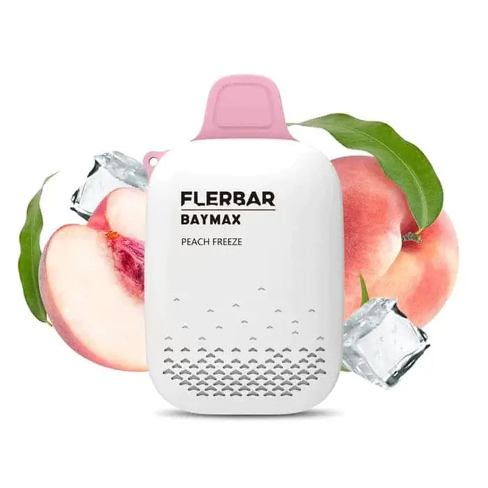 Flerbar Baymax Peach Freeze 3500 zero nicotine disposable vape with peaches and ice