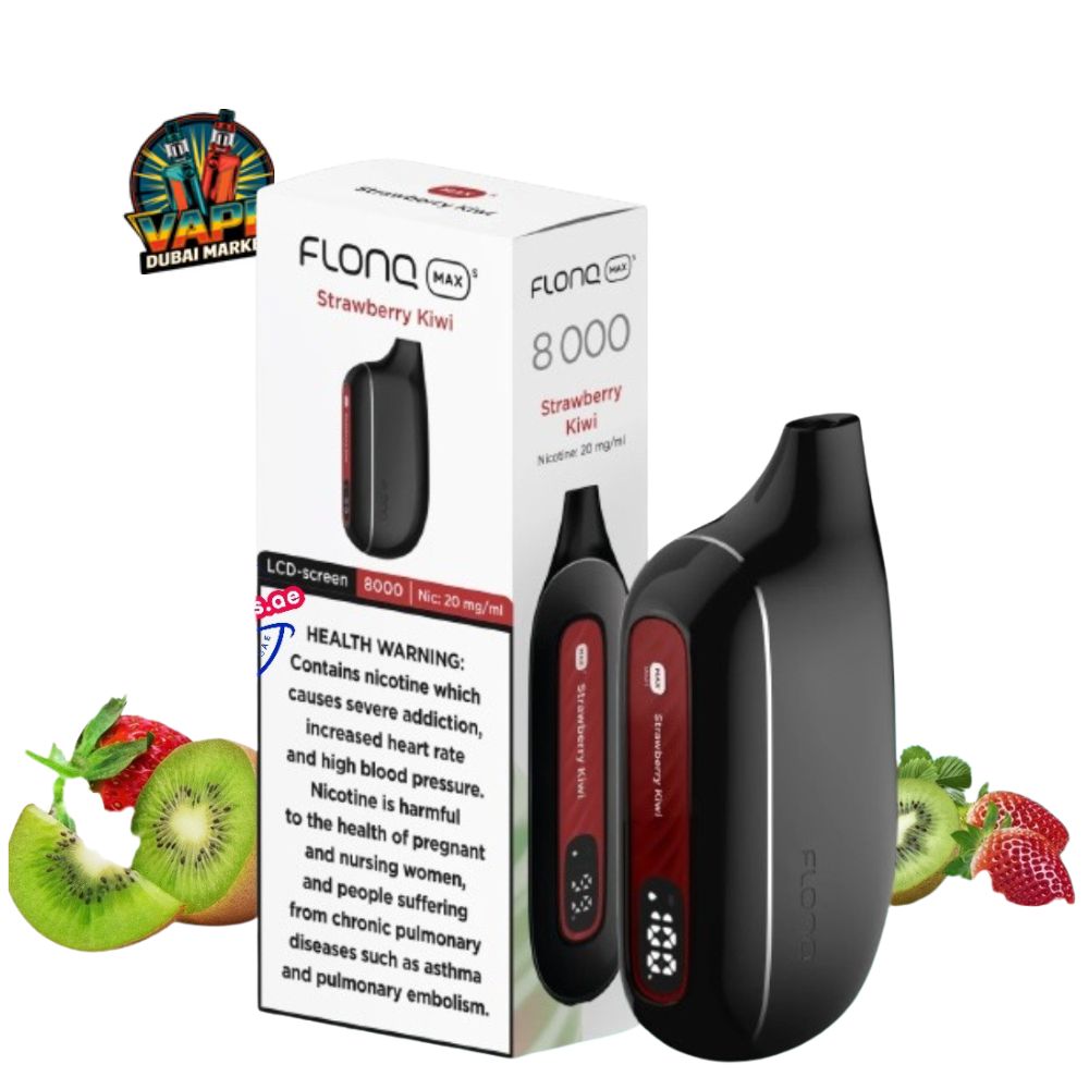 Flonq Max S 8000 Strawberry Kiwi vape with box and kiwi