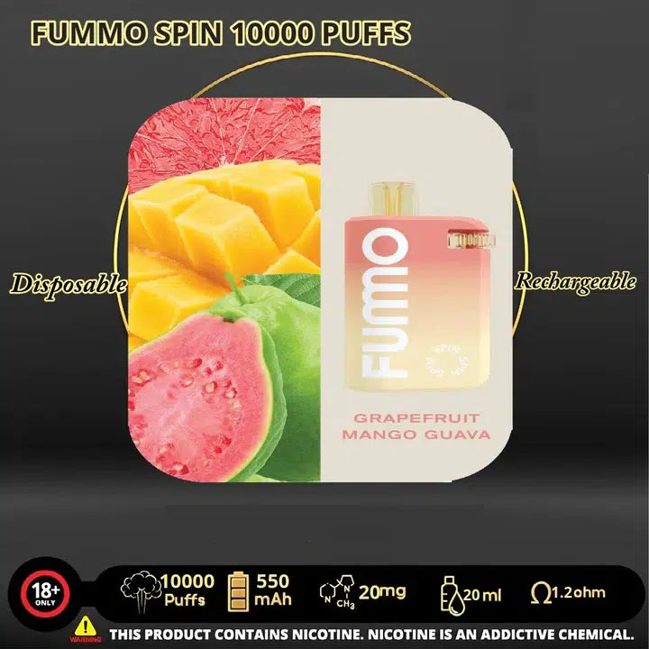 Fummo Grapefruit Mango Guava 10000 puffs disposable vape, rechargeable, in UAE