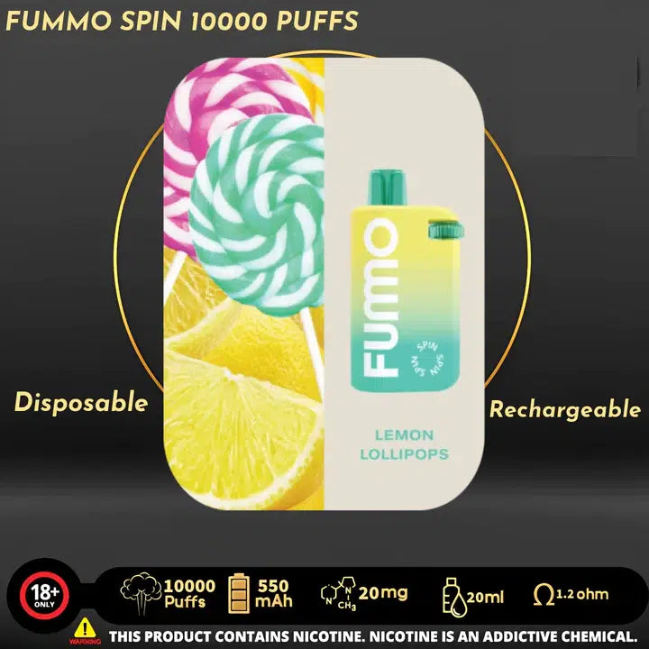Fummo Lemon Lollipops 10000 puffs disposable vape, rechargeable, in UAE