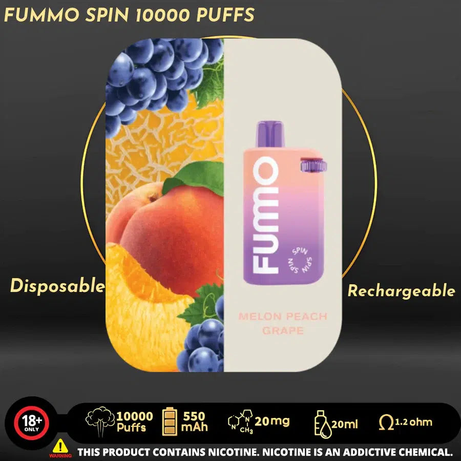 Fummo Lemon Melon Peach Grape 10000 puffs disposable vape, rechargeable, in UAE