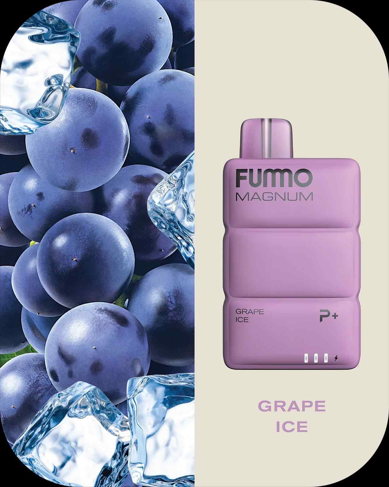 Fummo Magnum Grape Ice vape with grapes and ice cubes