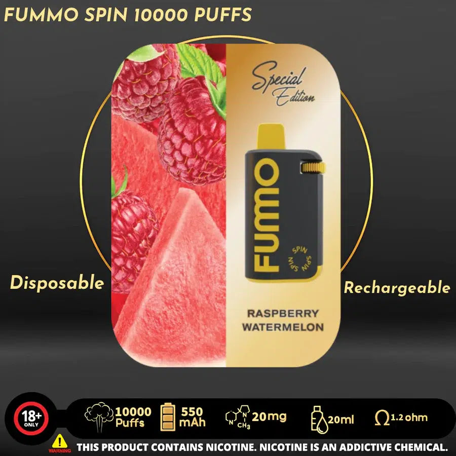 Fummo Raspberry Watermelon 10000 puffs disposable vape, rechargeable, in UAE