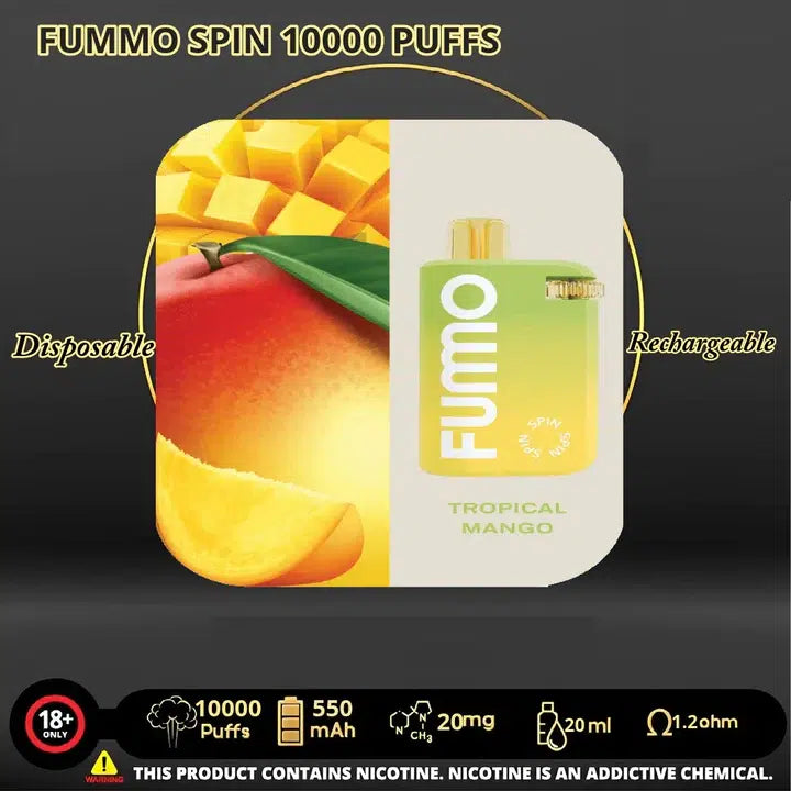 Fummo Tropical Mango 10000 puffs disposable vape rechargeable, in UAE