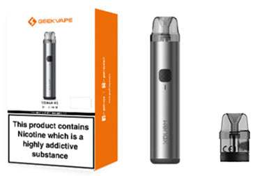 GeekVape Wenax H1 Pod System silver kit with box and refillable pod cartridge