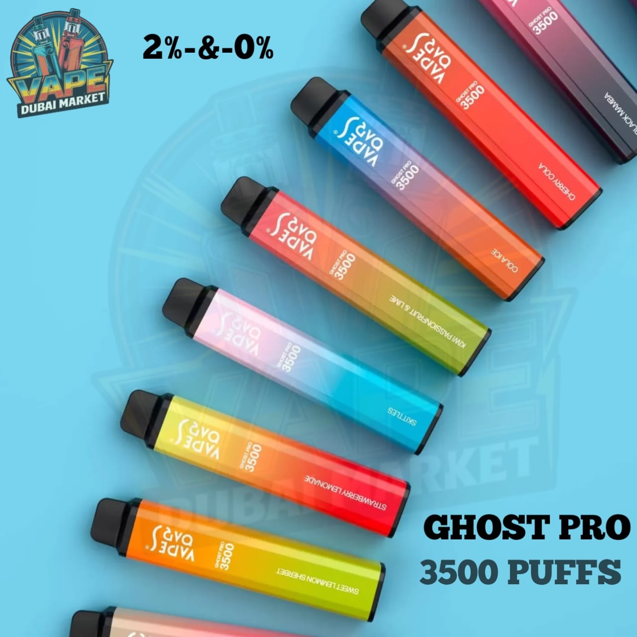 Ghost Pro 3500 Puffs – disposable vape lineup with assorted flavors and color options