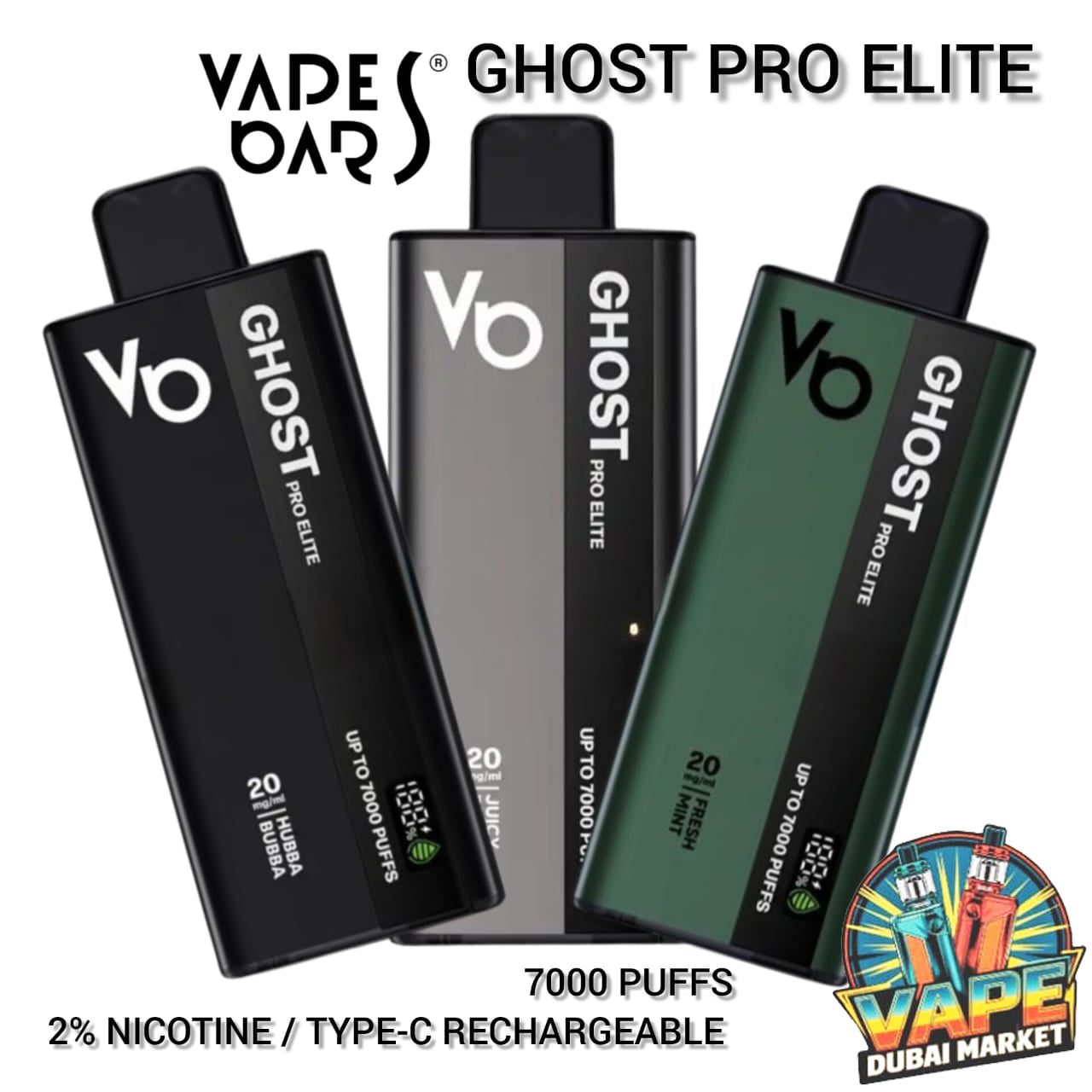 Ghost Pro Elite 7000 puffs rechargeable disposable vape assorted flavors