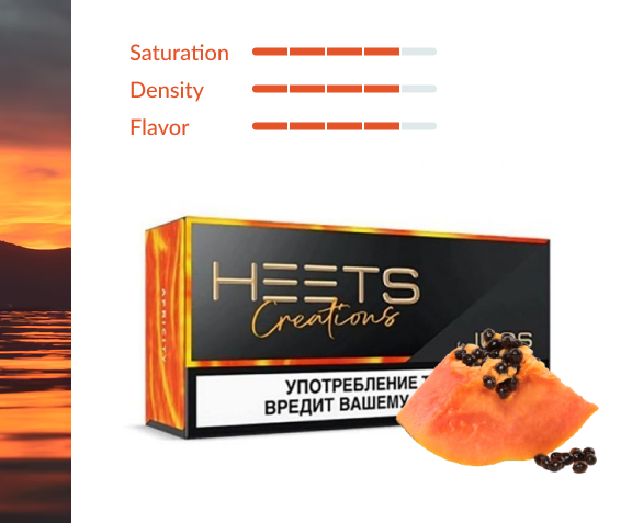 HEETS Creations Apricity Russian Edition for IQOS with papaya flavor and taste chart