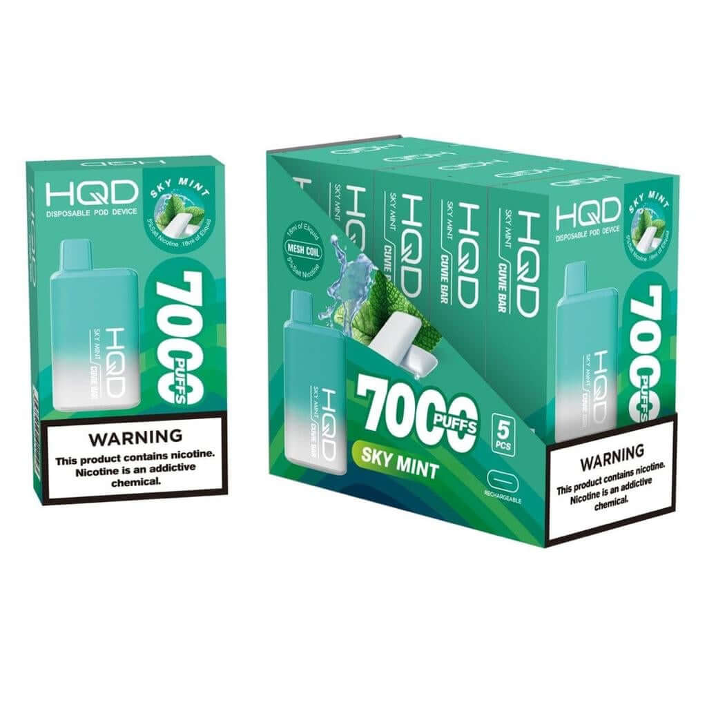 HQD Cuvie Bar 7000 puff Disposable pod Device with Sky Mint Flavor