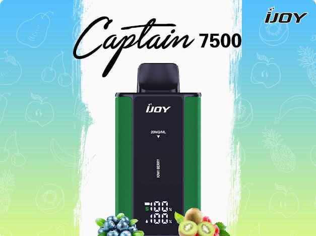 IJOY Captain 7500 Kiwi Berry disposable vape with kiwi and blueberry fruits